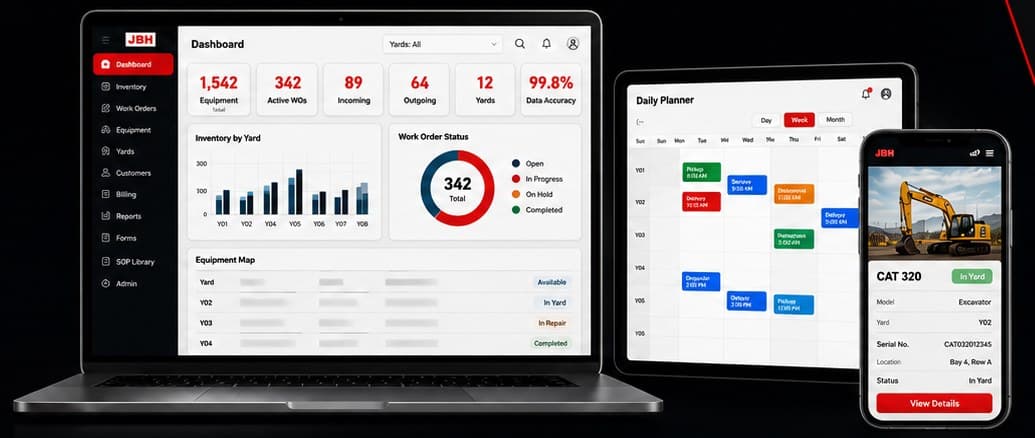 JBH Inventory Management System on laptop, tablet, and phone.